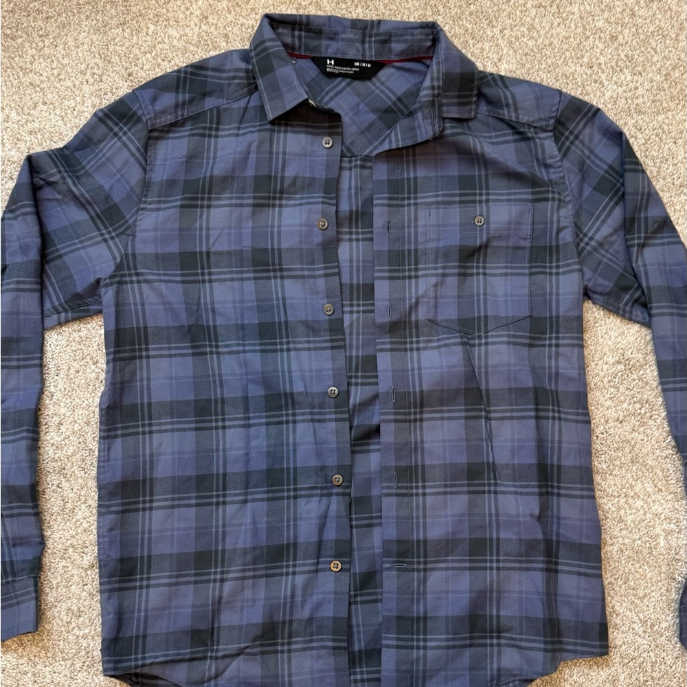 Men's Blue Plaid Button-Up Shirt, M